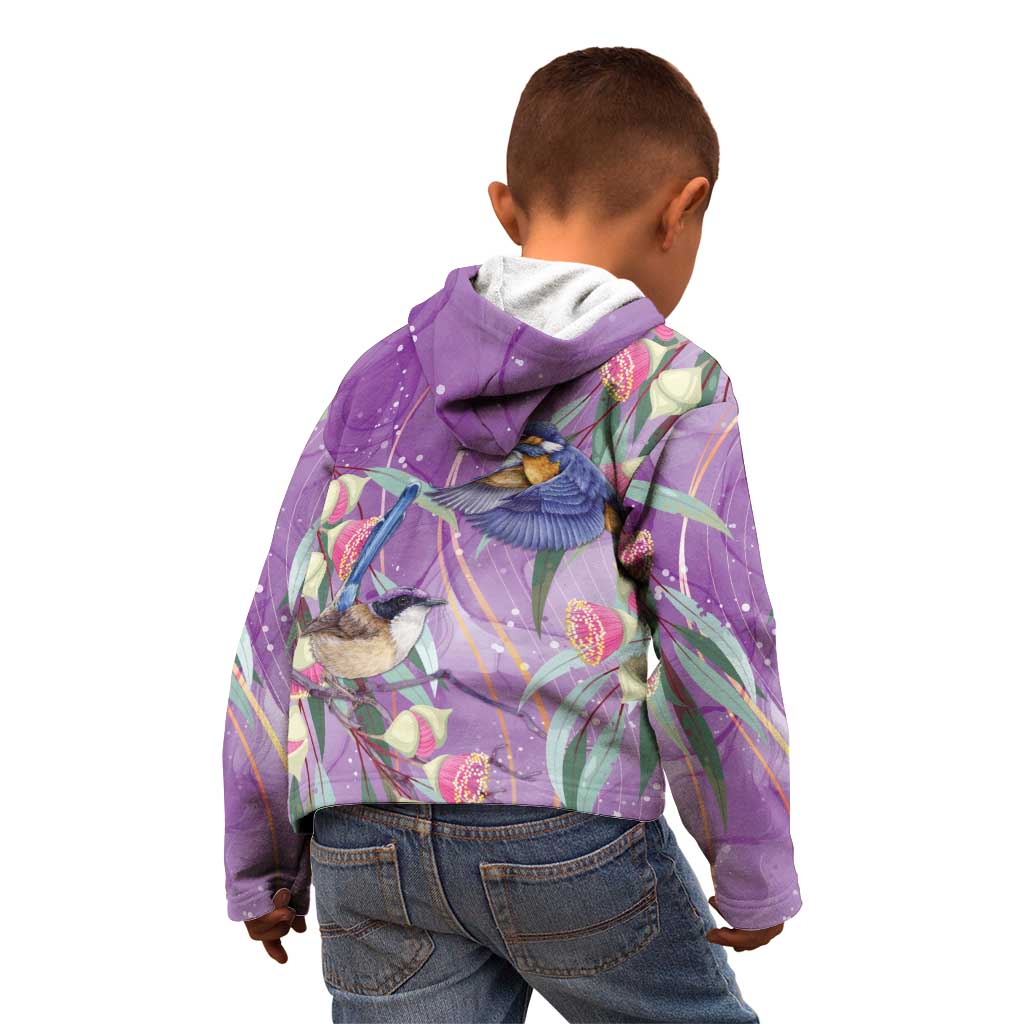 Australia Epilepsy Awareness Kid Hoodie Purple Fairy Wren with Eucalyptus Flowers - Aussie Hoodie