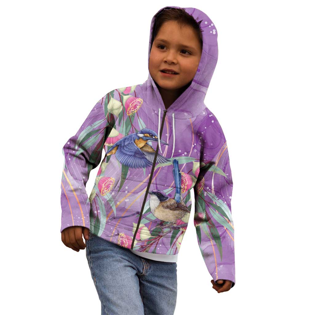 Australia Epilepsy Awareness Kid Hoodie Purple Fairy Wren with Eucalyptus Flowers - Aussie Hoodie