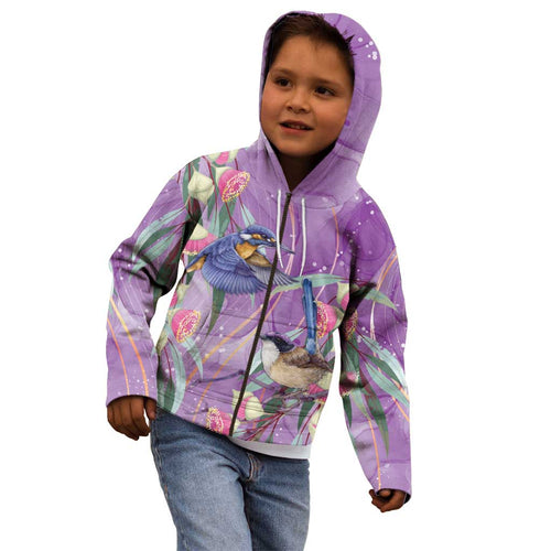 Australia Epilepsy Awareness Kid Hoodie Purple Fairy Wren with Eucalyptus Flowers - Aussie Hoodie