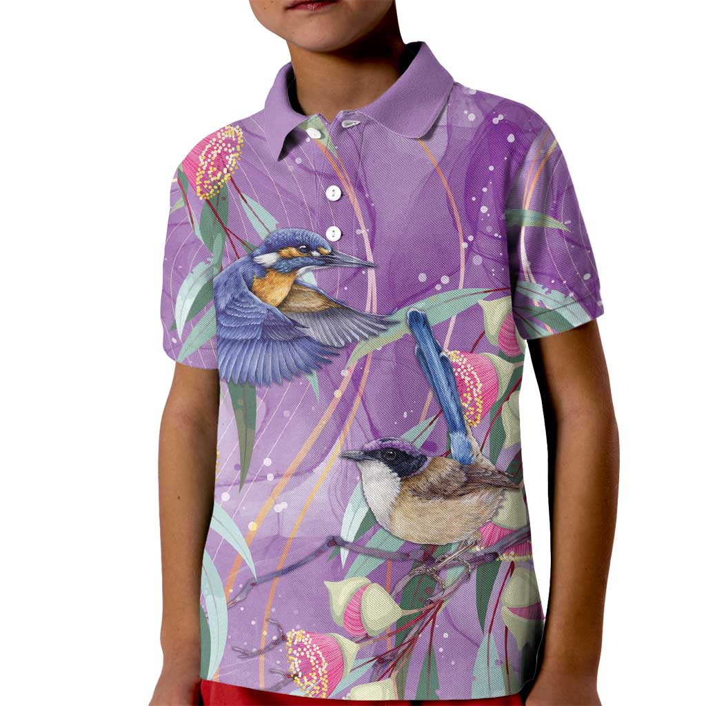 Australia Epilepsy Awareness Kid Polo Shirt Purple Fairy Wren with Eucalyptus Flowers - Aussie Hoodie