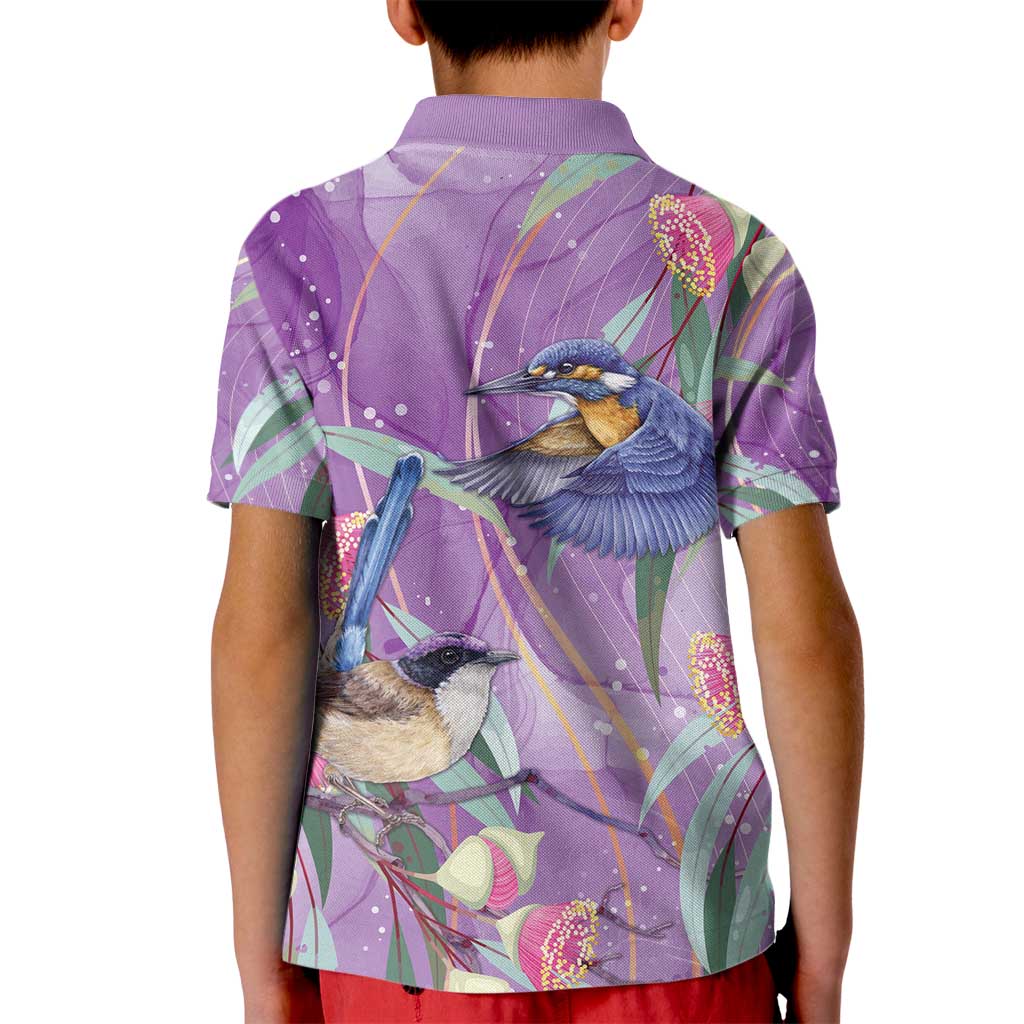 Australia Epilepsy Awareness Kid Polo Shirt Purple Fairy Wren with Eucalyptus Flowers - Aussie Hoodie