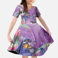 Australia Epilepsy Awareness Kid Short Sleeve Dress Purple Fairy Wren with Eucalyptus Flowers - Aussie Hoodie