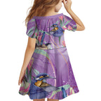 Australia Epilepsy Awareness Kid Short Sleeve Dress Purple Fairy Wren with Eucalyptus Flowers - Aussie Hoodie