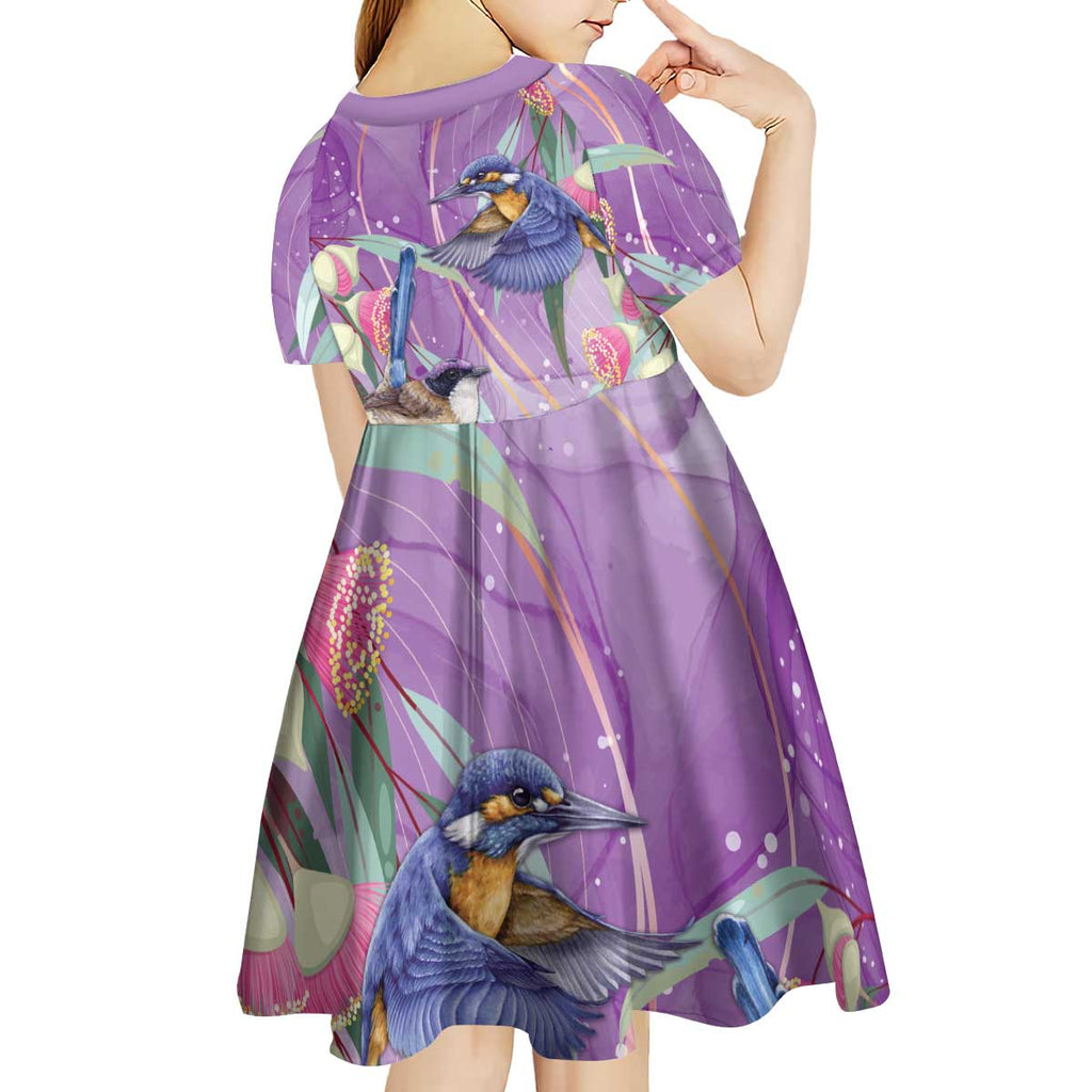 Australia Epilepsy Awareness Kid Short Sleeve Dress Purple Fairy Wren with Eucalyptus Flowers - Aussie Hoodie