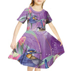 Australia Epilepsy Awareness Kid Short Sleeve Dress Purple Fairy Wren with Eucalyptus Flowers - Aussie Hoodie