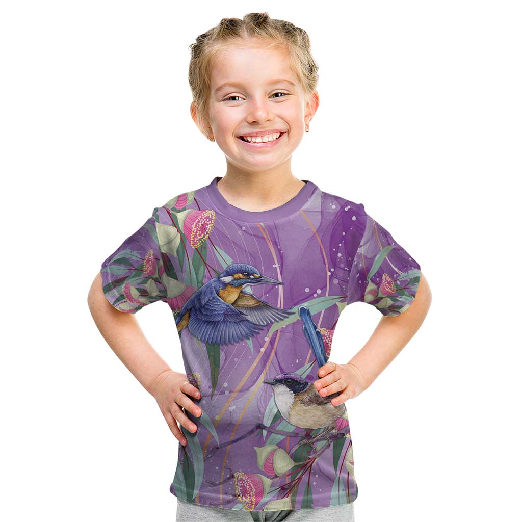 Australia Epilepsy Awareness Kid T Shirt Purple Fairy Wren with Eucalyptus Flowers - Aussie Hoodie