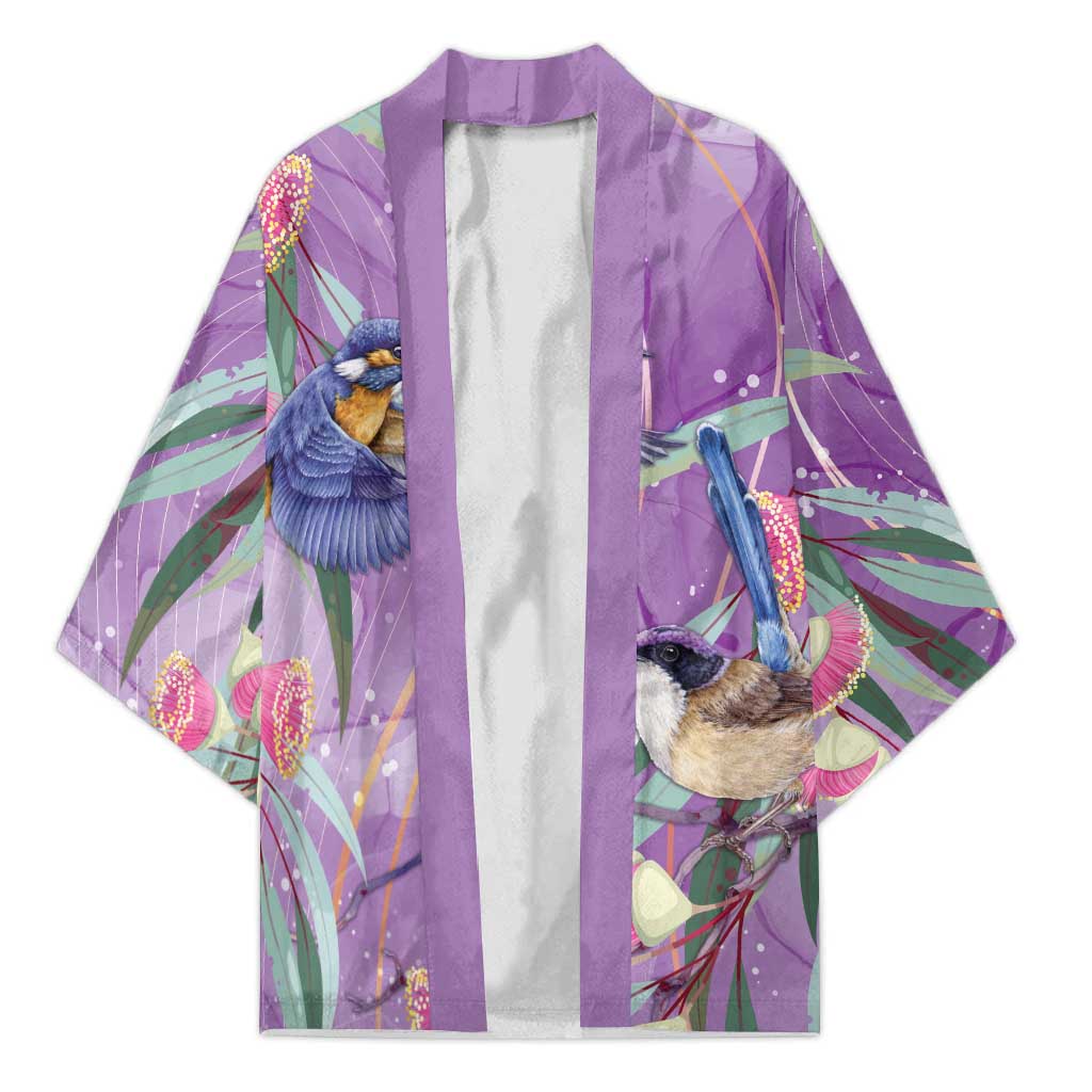 Australia Epilepsy Awareness Kimono Purple Fairy Wren with Eucalyptus Flowers - Aussie Hoodie