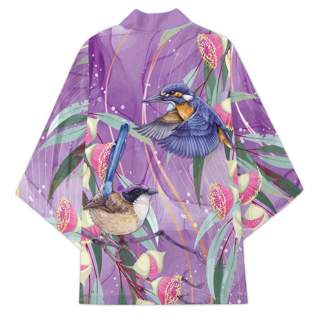 Australia Epilepsy Awareness Kimono Purple Fairy Wren with Eucalyptus Flowers - Aussie Hoodie