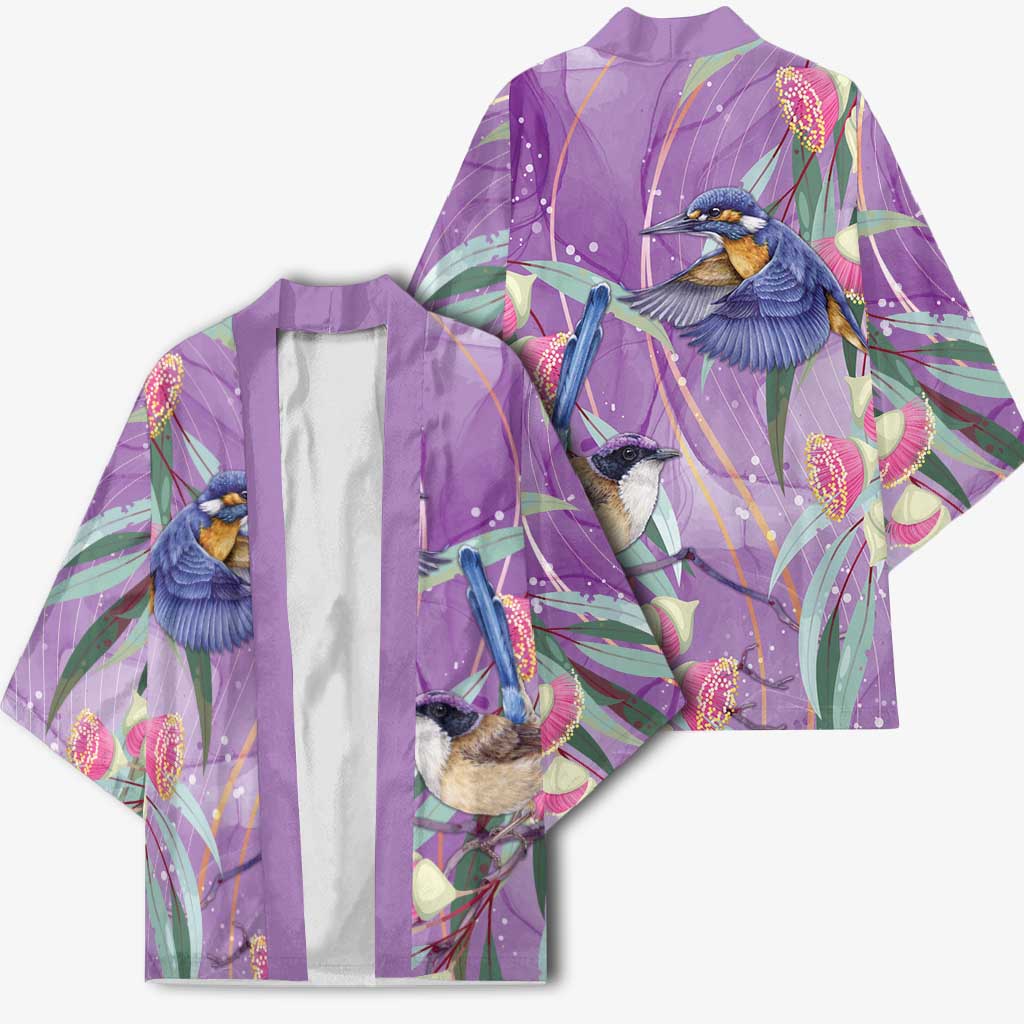 Australia Epilepsy Awareness Kimono Purple Fairy Wren with Eucalyptus Flowers - Aussie Hoodie