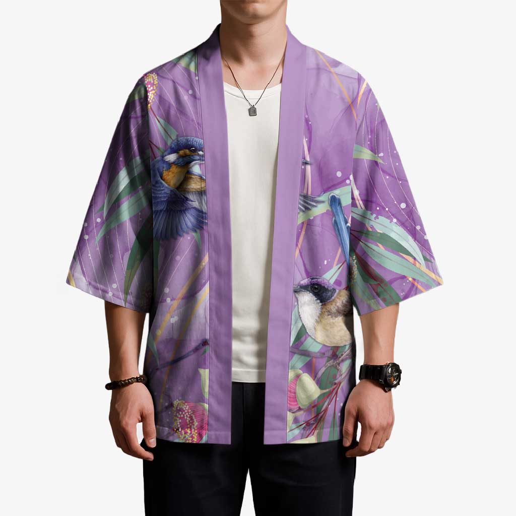 Australia Epilepsy Awareness Kimono Purple Fairy Wren with Eucalyptus Flowers - Aussie Hoodie