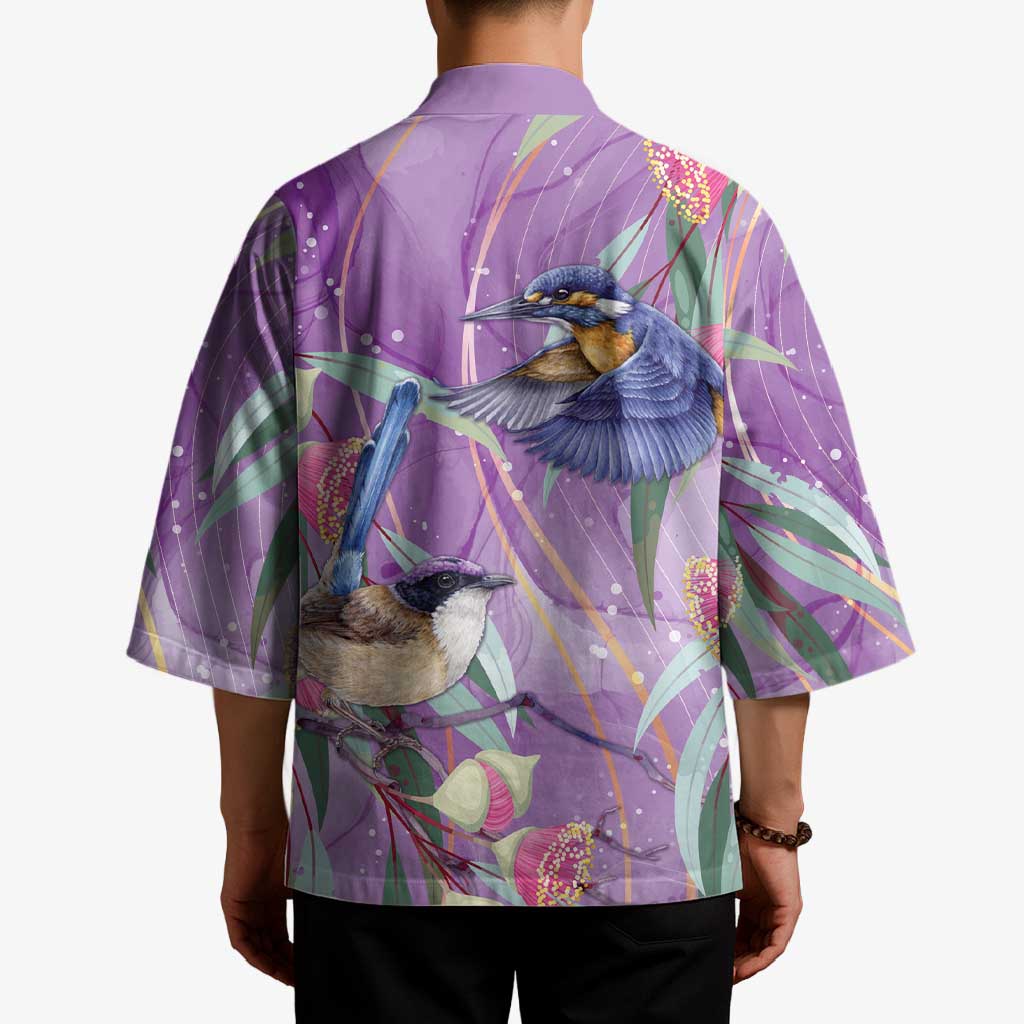 Australia Epilepsy Awareness Kimono Purple Fairy Wren with Eucalyptus Flowers - Aussie Hoodie
