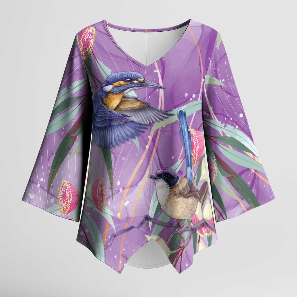 Australia Epilepsy Awareness Kimono Sleeve Blouse Purple Fairy Wren with Eucalyptus Flowers - Aussie Hoodie