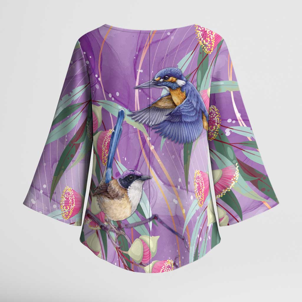 Australia Epilepsy Awareness Kimono Sleeve Blouse Purple Fairy Wren with Eucalyptus Flowers - Aussie Hoodie