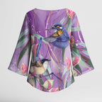 Australia Epilepsy Awareness Kimono Sleeve Blouse Purple Fairy Wren with Eucalyptus Flowers - Aussie Hoodie