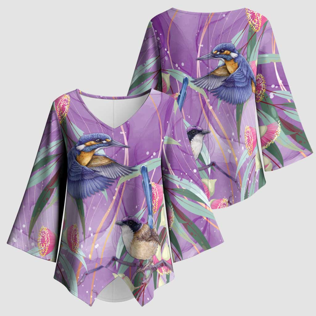 Australia Epilepsy Awareness Kimono Sleeve Blouse Purple Fairy Wren with Eucalyptus Flowers - Aussie Hoodie