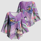 Australia Epilepsy Awareness Kimono Sleeve Blouse Purple Fairy Wren with Eucalyptus Flowers - Aussie Hoodie