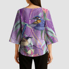 Australia Epilepsy Awareness Kimono Sleeve Blouse Purple Fairy Wren with Eucalyptus Flowers - Aussie Hoodie