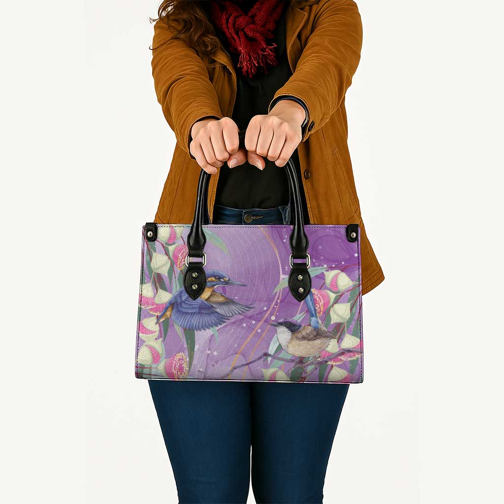 Australia Epilepsy Awareness Leather Bag Purple Fairy Wren with Eucalyptus Flowers - Aussie Hoodie