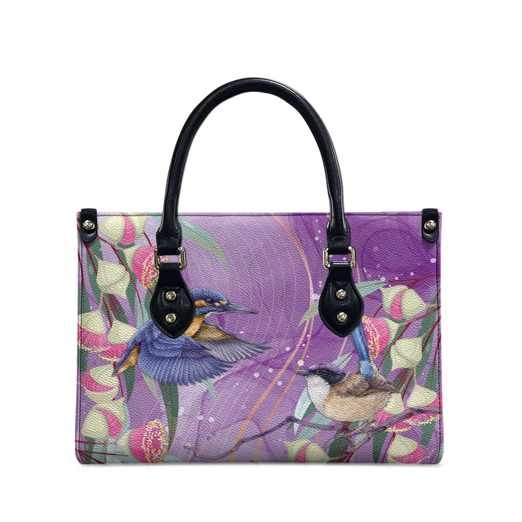Australia Epilepsy Awareness Leather Bag Purple Fairy Wren with Eucalyptus Flowers - Aussie Hoodie