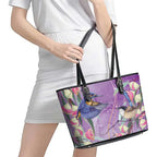 Australia Epilepsy Awareness Leather Tote Bag Purple Fairy Wren with Eucalyptus Flowers - Aussie Hoodie