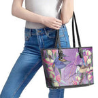 Australia Epilepsy Awareness Leather Tote Bag Purple Fairy Wren with Eucalyptus Flowers - Aussie Hoodie