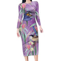 Australia Epilepsy Awareness Long Sleeve Bodycon Dress Purple Fairy Wren with Eucalyptus Flowers - Aussie Hoodie