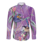 Australia Epilepsy Awareness Long Sleeve Button Shirt Purple Fairy Wren with Eucalyptus Flowers - Aussie Hoodie