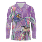Australia Epilepsy Awareness Long Sleeve Polo Shirt Purple Fairy Wren with Eucalyptus Flowers - Aussie Hoodie