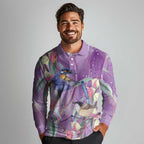 Australia Epilepsy Awareness Long Sleeve Polo Shirt Purple Fairy Wren with Eucalyptus Flowers - Aussie Hoodie