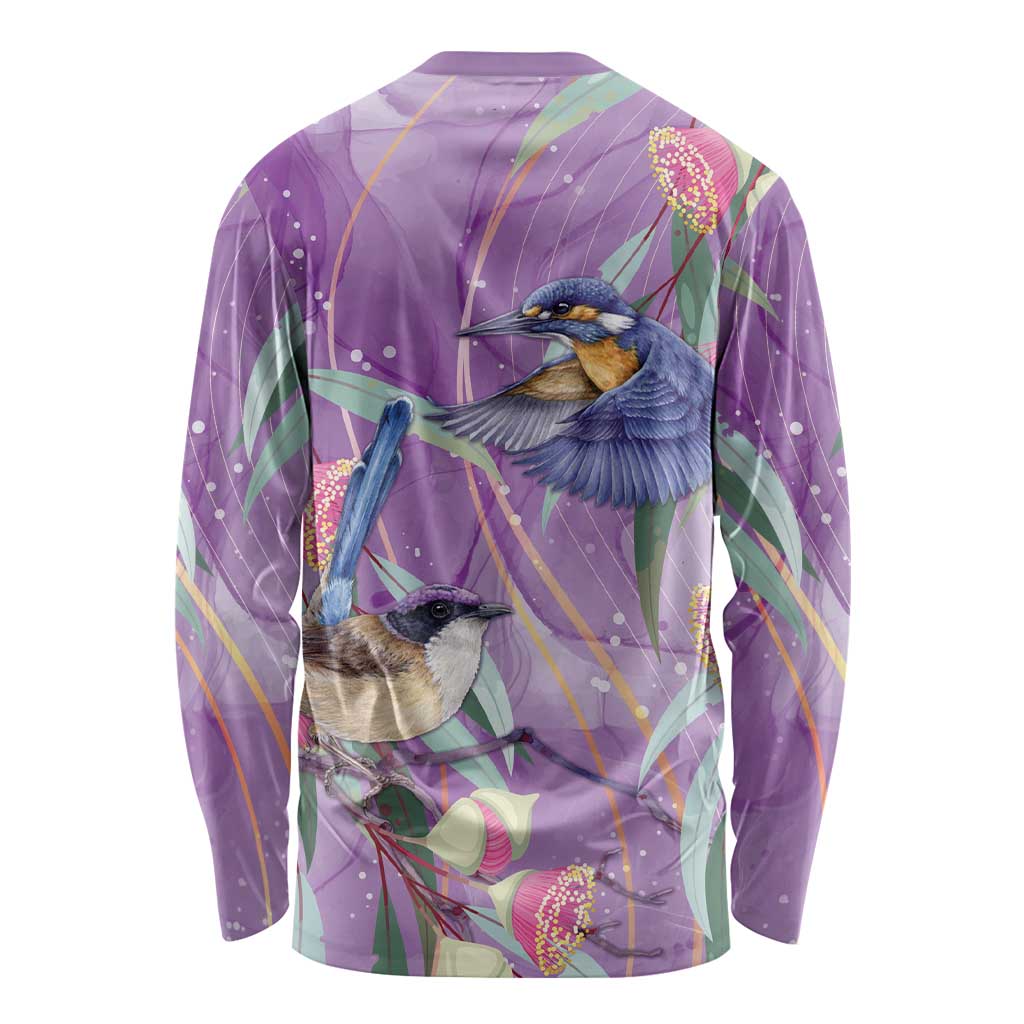 Australia Epilepsy Awareness Long Sleeve Shirt Purple Fairy Wren with Eucalyptus Flowers - Aussie Hoodie