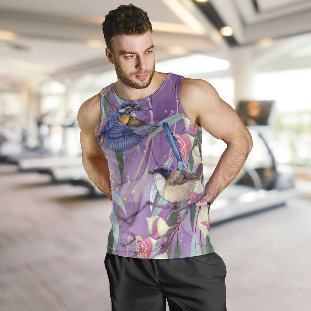Australia Epilepsy Awareness Men Tank Top Purple Fairy Wren with Eucalyptus Flowers - Aussie Hoodie