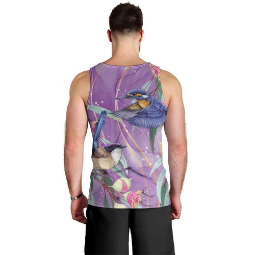 Australia Epilepsy Awareness Men Tank Top Purple Fairy Wren with Eucalyptus Flowers - Aussie Hoodie
