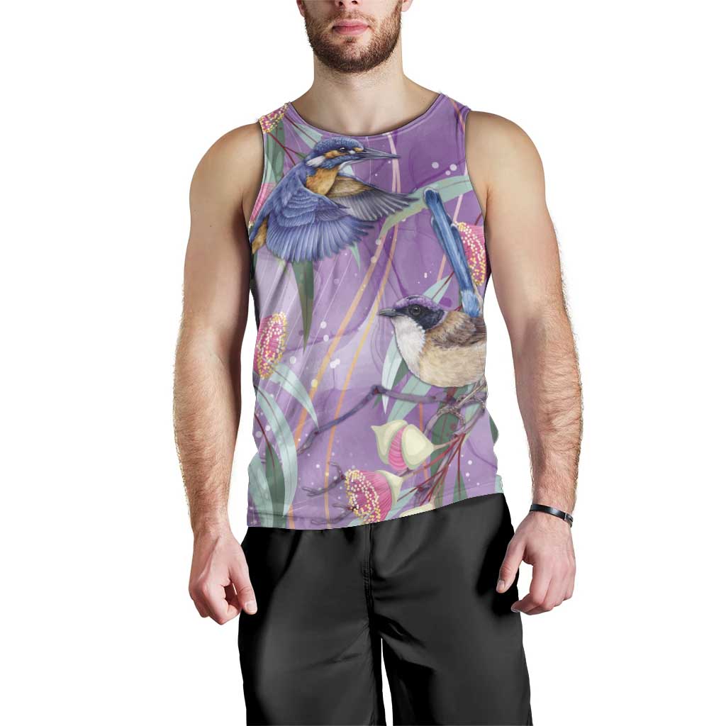 Australia Epilepsy Awareness Men Tank Top Purple Fairy Wren with Eucalyptus Flowers - Aussie Hoodie