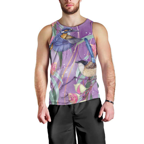 Australia Epilepsy Awareness Men Tank Top Purple Fairy Wren with Eucalyptus Flowers - Aussie Hoodie