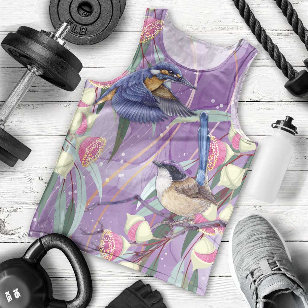 Australia Epilepsy Awareness Men Tank Top Purple Fairy Wren with Eucalyptus Flowers - Aussie Hoodie