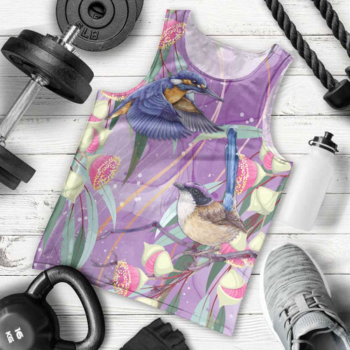 Australia Epilepsy Awareness Men Tank Top Purple Fairy Wren with Eucalyptus Flowers - Aussie Hoodie