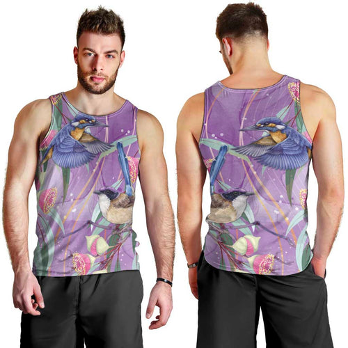 Australia Epilepsy Awareness Men Tank Top Purple Fairy Wren with Eucalyptus Flowers - Aussie Hoodie