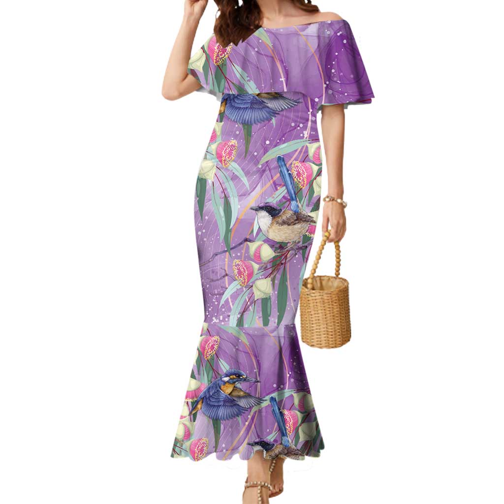 Australia Epilepsy Awareness Mermaid Dress Purple Fairy Wren with Eucalyptus Flowers - Aussie Hoodie