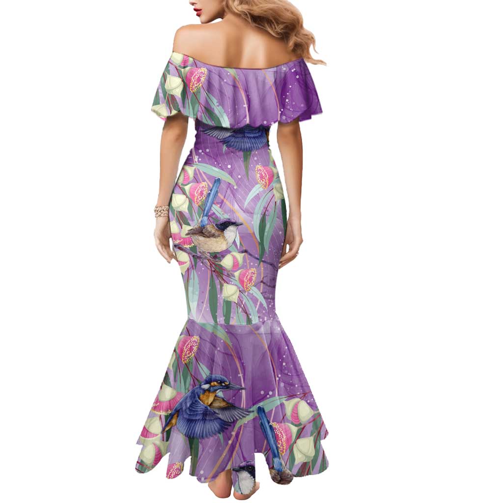 Australia Epilepsy Awareness Mermaid Dress Purple Fairy Wren with Eucalyptus Flowers - Aussie Hoodie