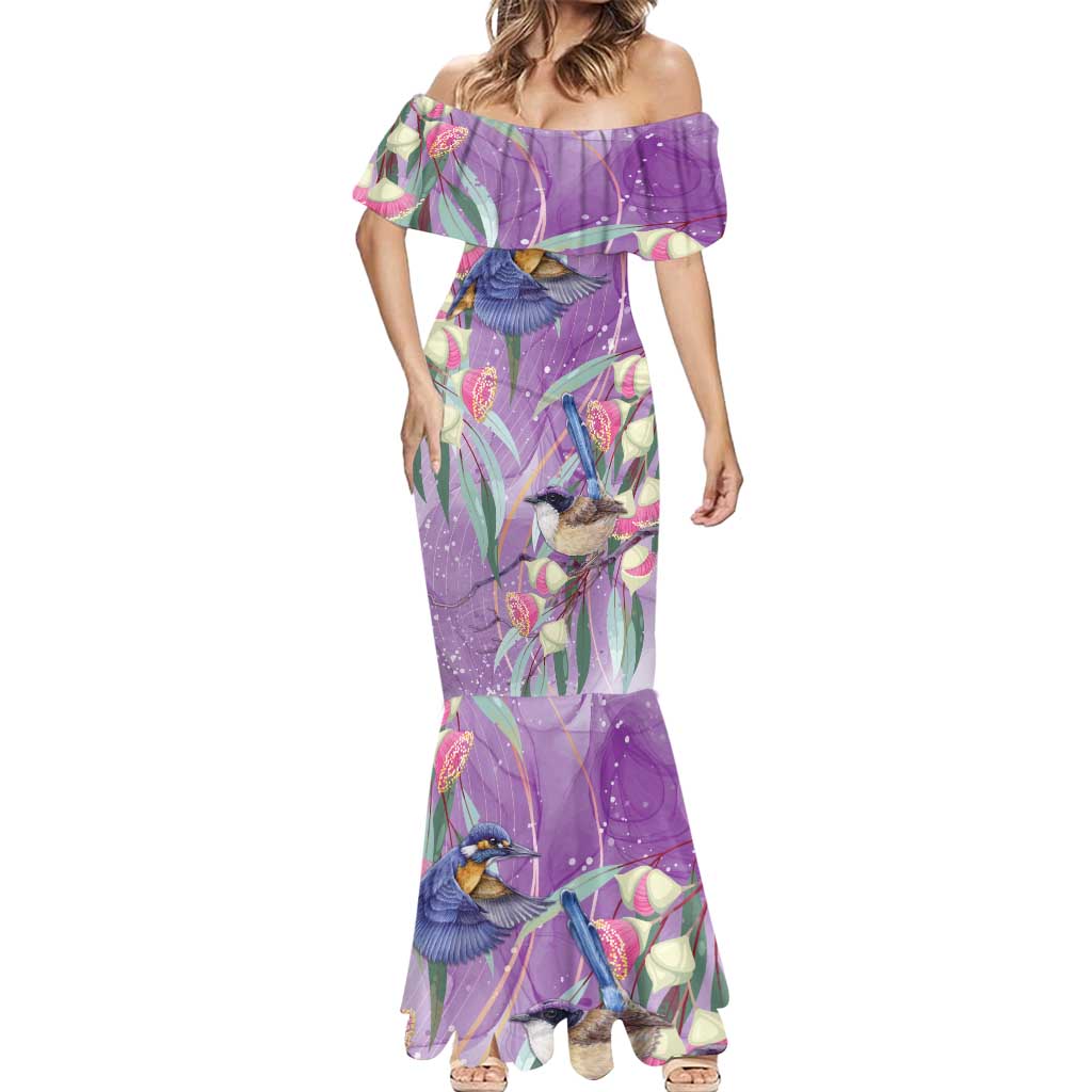 Australia Epilepsy Awareness Mermaid Dress Purple Fairy Wren with Eucalyptus Flowers - Aussie Hoodie