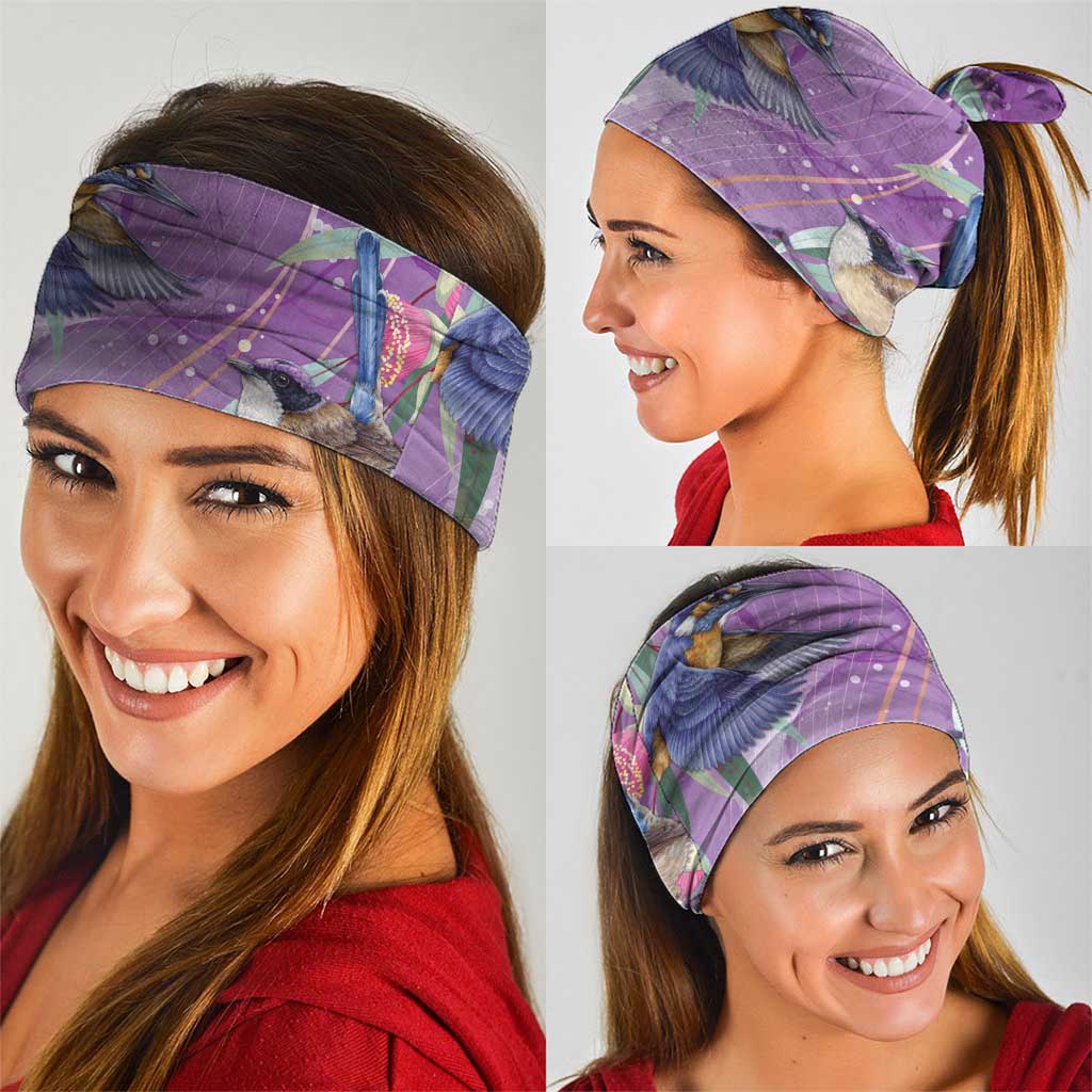 Australia Epilepsy Awareness Neck Gaiter Purple Fairy Wren with Eucalyptus Flowers - Aussie Hoodie
