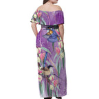 Australia Epilepsy Awareness Off Shoulder Maxi Dress Purple Fairy Wren with Eucalyptus Flowers - Aussie Hoodie