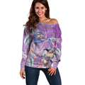 Australia Epilepsy Awareness Off Shoulder Sweater Purple Fairy Wren with Eucalyptus Flowers - Aussie Hoodie
