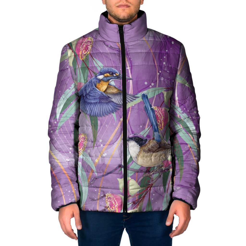 Australia Epilepsy Awareness Padded Jacket Purple Fairy Wren with Eucalyptus Flowers - Aussie Hoodie