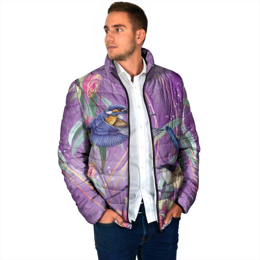 Australia Epilepsy Awareness Padded Jacket Purple Fairy Wren with Eucalyptus Flowers - Aussie Hoodie