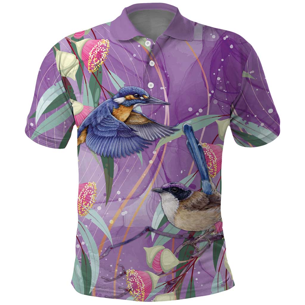 Australia Epilepsy Awareness Polo Shirt Purple Fairy Wren with Eucalyptus Flowers - Aussie Hoodie