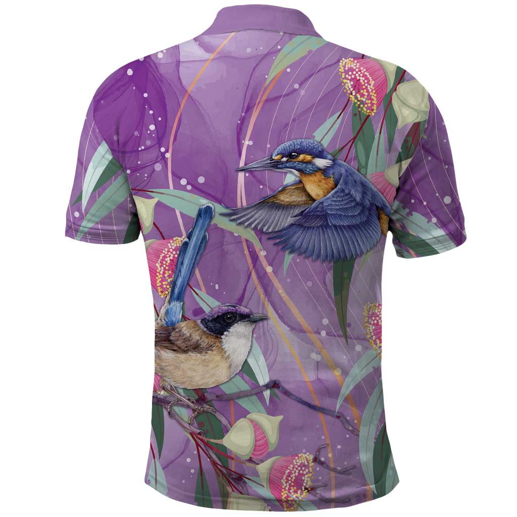 Australia Epilepsy Awareness Polo Shirt Purple Fairy Wren with Eucalyptus Flowers - Aussie Hoodie