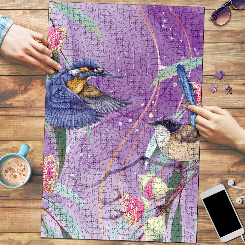Australia Epilepsy Awareness Puzzle Purple Fairy Wren with Eucalyptus Flowers - Aussie Hoodie