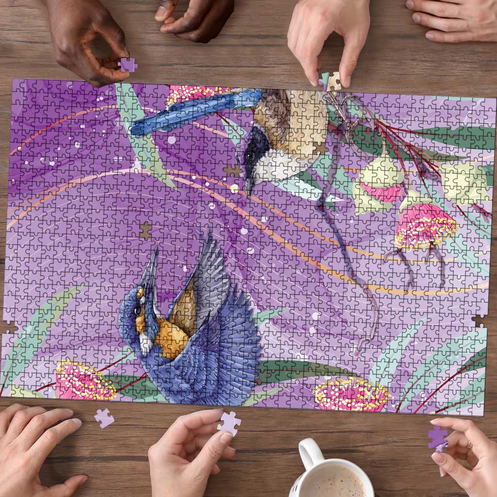 Australia Epilepsy Awareness Puzzle Purple Fairy Wren with Eucalyptus Flowers - Aussie Hoodie