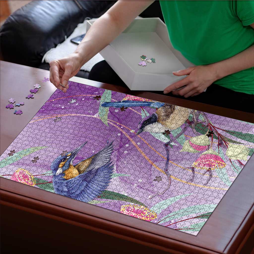 Australia Epilepsy Awareness Puzzle Purple Fairy Wren with Eucalyptus Flowers - Aussie Hoodie